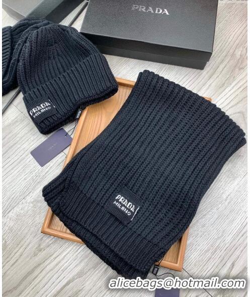 Unique Discount Prada Knit Hat and Scarf Set P1108 Black 2023