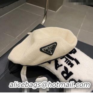 Buy New Cheap Prada Knit Beret Hat PA1123 White 2023