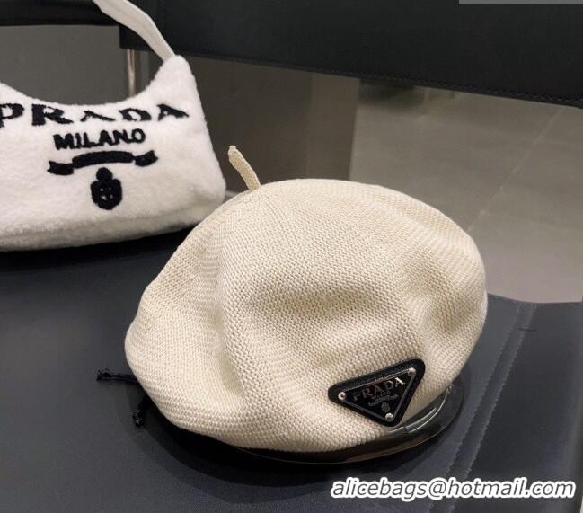 Buy New Cheap Prada Knit Beret Hat PA1123 White 2023