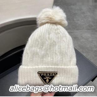 Top Grade Prada Knit Hat P12801 White 2023