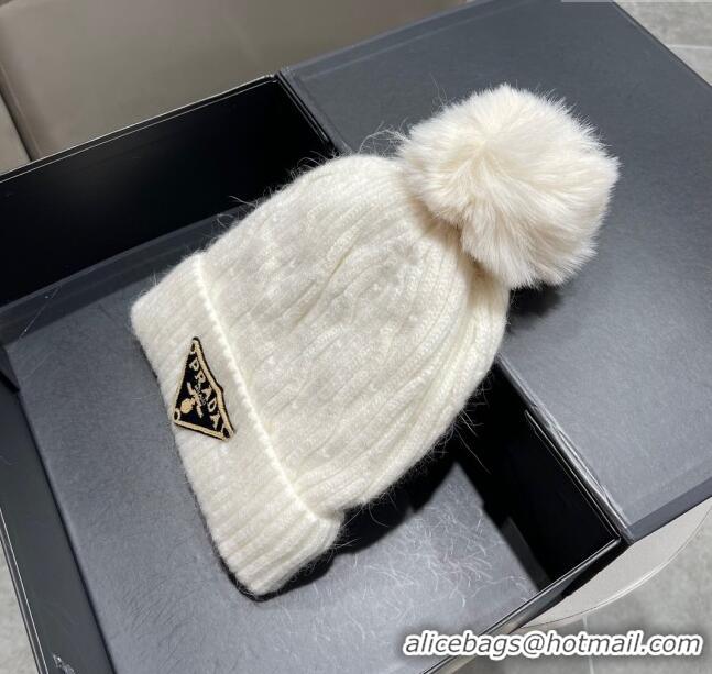 Top Grade Prada Knit Hat P12801 White 2023