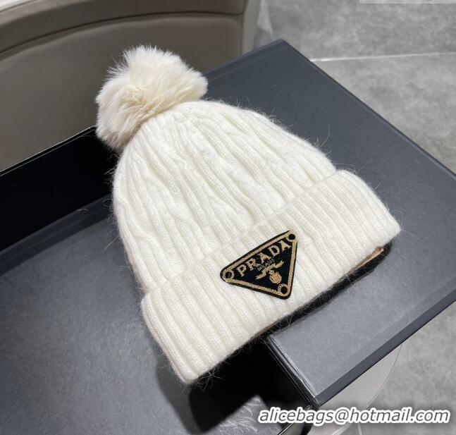 Top Grade Prada Knit Hat P12801 White 2023