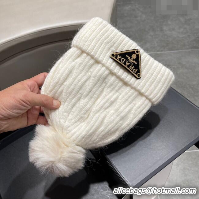 Top Grade Prada Knit Hat P12801 White 2023