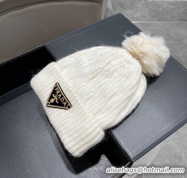 Top Grade Prada Knit Hat P12801 White 2023