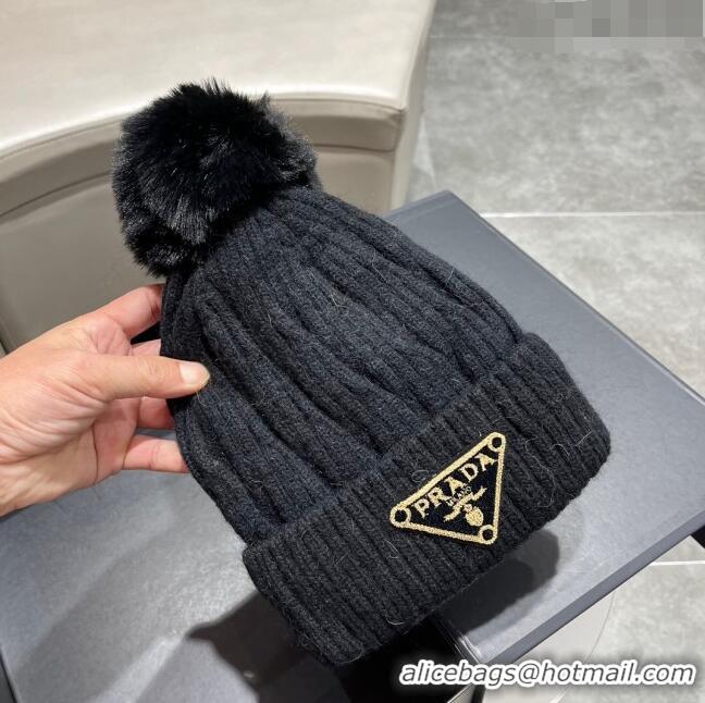 Top Grade Prada Knit Hat P12802 Black 2023