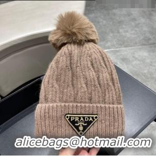 Reasonable Price Prada Knit Hat P12803 Light Brown 2023