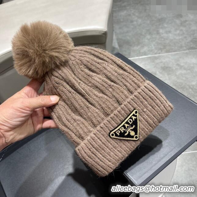 Reasonable Price Prada Knit Hat P12803 Light Brown 2023