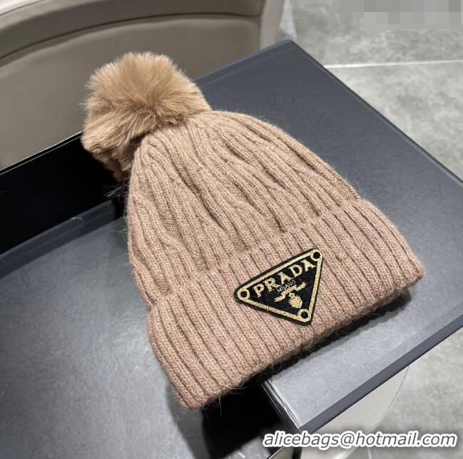 Reasonable Price Prada Knit Hat P12803 Light Brown 2023