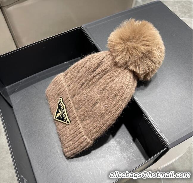 Reasonable Price Prada Knit Hat P12803 Light Brown 2023