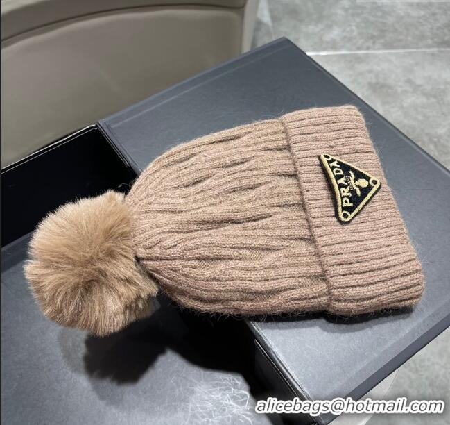 Reasonable Price Prada Knit Hat P12803 Light Brown 2023