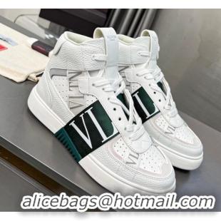 Charming Valentino VL7N High Banded Calfskin and Mesh Sneakers White/Green 121137