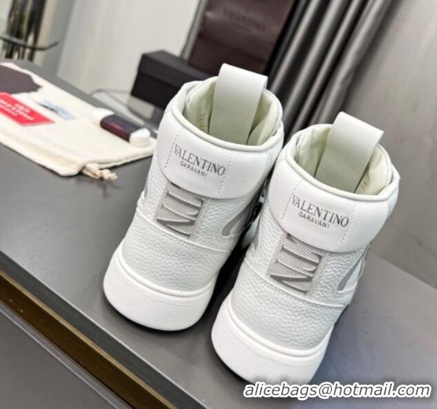 Charming Valentino VL7N High Banded Calfskin and Mesh Sneakers White/Green 121137