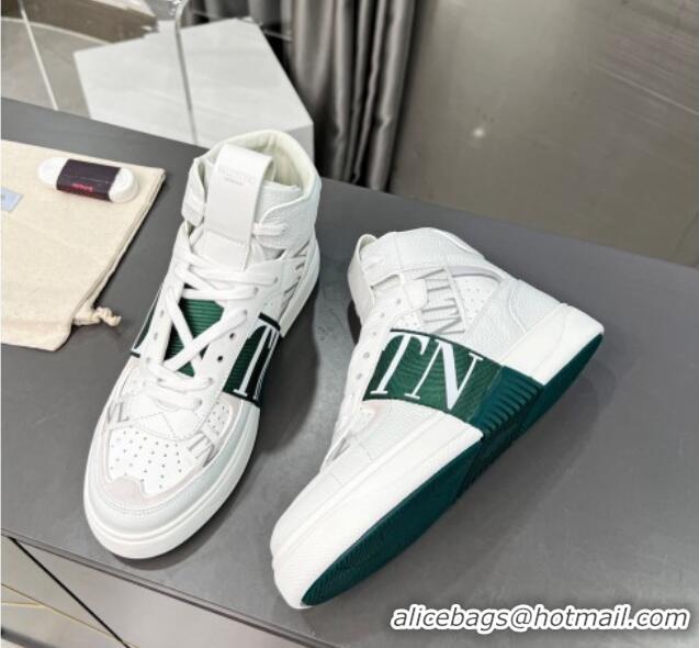 Charming Valentino VL7N High Banded Calfskin and Mesh Sneakers White/Green 121137