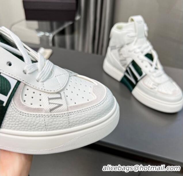 Charming Valentino VL7N High Banded Calfskin and Mesh Sneakers White/Green 121137