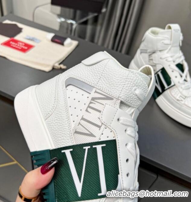 Charming Valentino VL7N High Banded Calfskin and Mesh Sneakers White/Green 121137