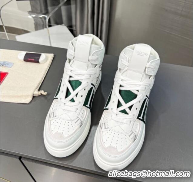 Charming Valentino VL7N High Banded Calfskin and Mesh Sneakers White/Green 121137