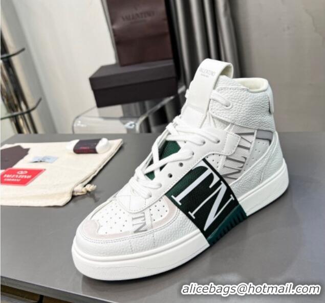 Charming Valentino VL7N High Banded Calfskin and Mesh Sneakers White/Green 121137