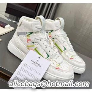 Perfect Valentino VL7N High Banded Calfskin and Mesh Sneakers White/Multicolor 121138