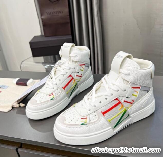 Perfect Valentino VL7N High Banded Calfskin and Mesh Sneakers White/Multicolor 121138