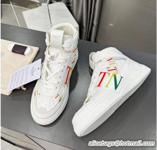 Perfect Valentino VL7N High Banded Calfskin and Mesh Sneakers White/Multicolor 121138