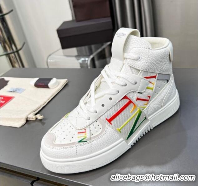 Perfect Valentino VL7N High Banded Calfskin and Mesh Sneakers White/Multicolor 121138