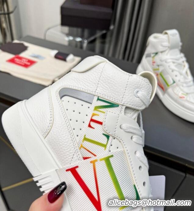 Perfect Valentino VL7N High Banded Calfskin and Mesh Sneakers White/Multicolor 121138