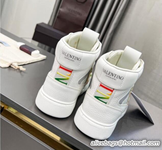 Perfect Valentino VL7N High Banded Calfskin and Mesh Sneakers White/Multicolor 121138