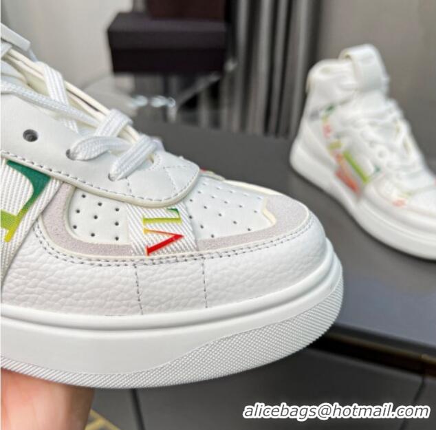 Perfect Valentino VL7N High Banded Calfskin and Mesh Sneakers White/Multicolor 121138