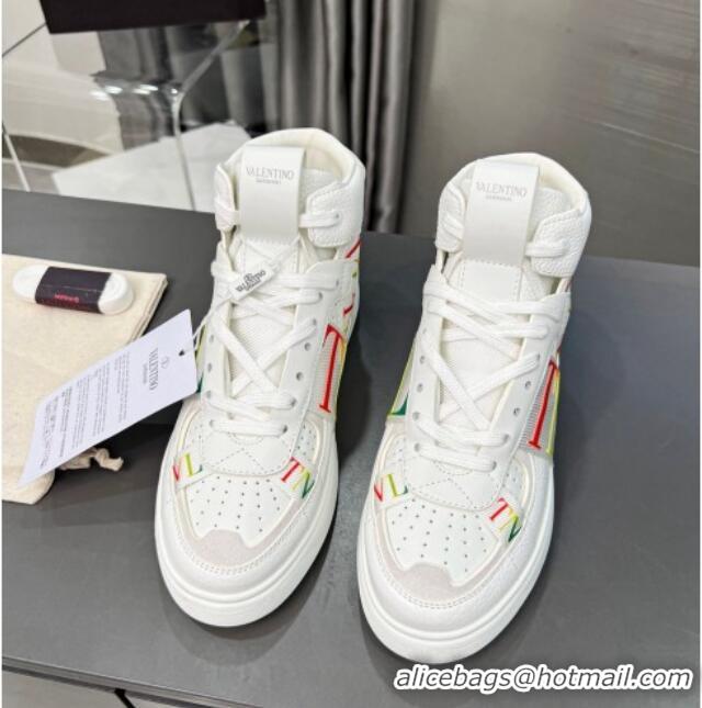 Perfect Valentino VL7N High Banded Calfskin and Mesh Sneakers White/Multicolor 121138