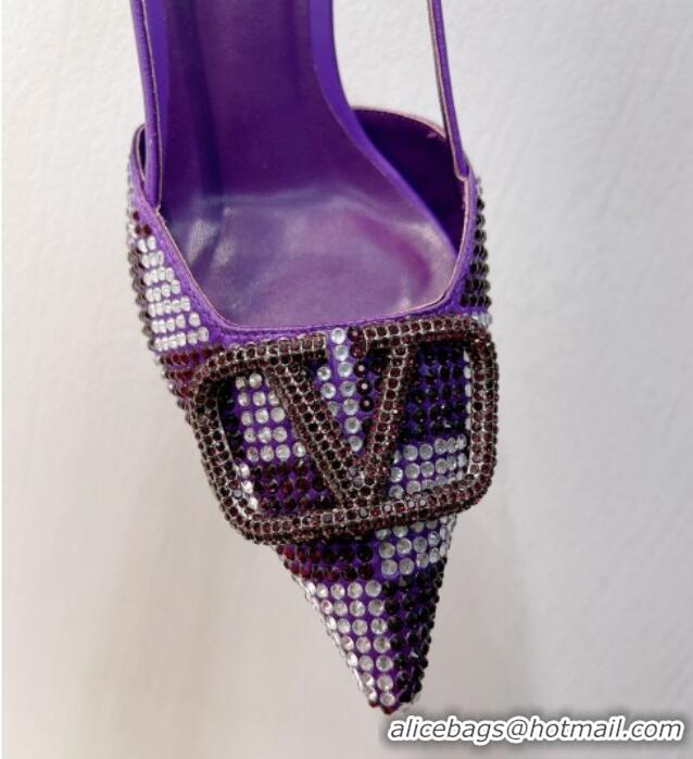 Sumptuous Valentino VLogo Slingback Pumps 7.5cm in Damier Crystals Purple 1121141