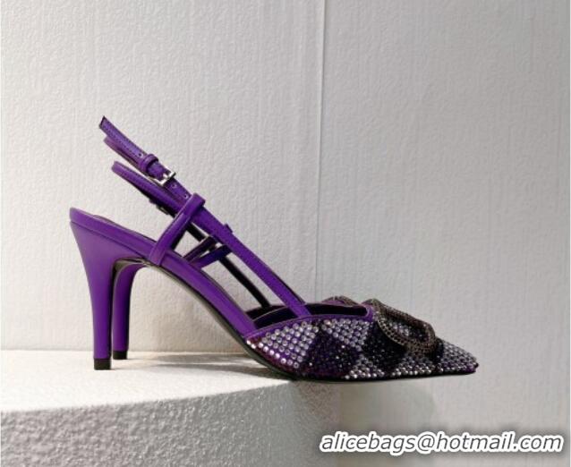 Sumptuous Valentino VLogo Slingback Pumps 7.5cm in Damier Crystals Purple 1121141