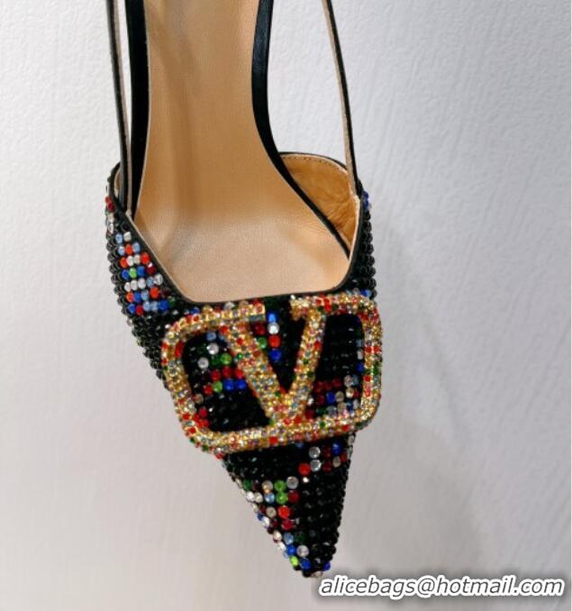 Buy Luxury Valentino VLogo Slingback Pumps 7.5cm in Damier Crystals Black/Multicolor 1121143