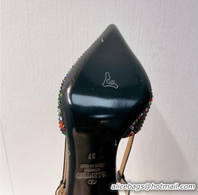 Buy Luxury Valentino VLogo Slingback Pumps 7.5cm in Damier Crystals Black/Multicolor 1121143