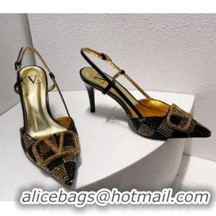 Generous Valentino VLogo Slingback Pumps 7.5cm in Damier Crystals Black/Gold 121144