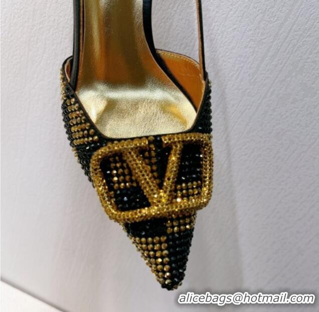 Generous Valentino VLogo Slingback Pumps 7.5cm in Damier Crystals Black/Gold 121144