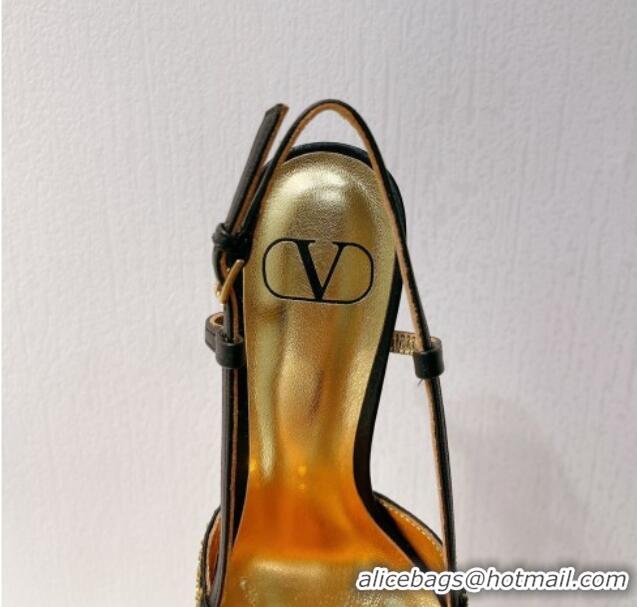 Generous Valentino VLogo Slingback Pumps 7.5cm in Damier Crystals Black/Gold 121144