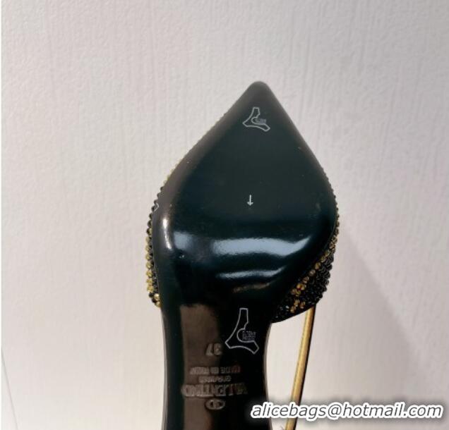 Generous Valentino VLogo Slingback Pumps 7.5cm in Damier Crystals Black/Gold 121144