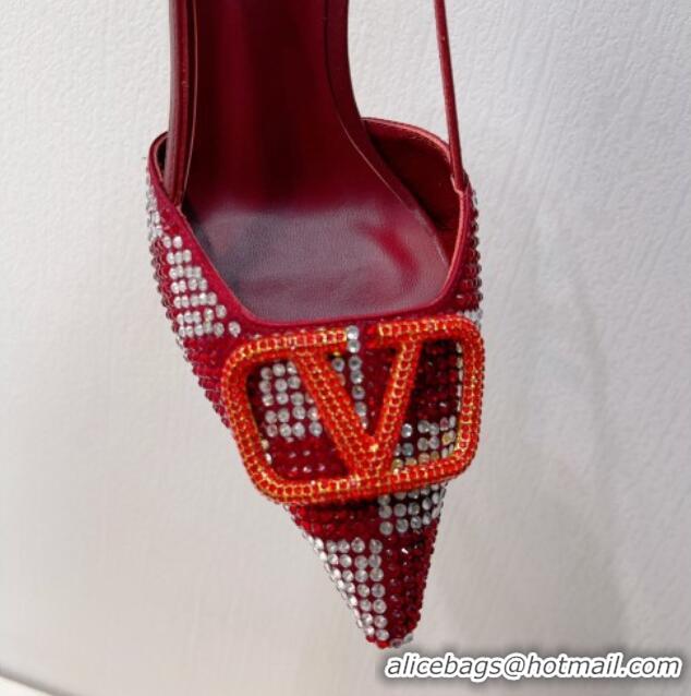 Hot Style Valentino VLogo Slingback Pumps 7.5cm in Damier Crystals Dark Red 1121146