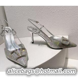 Grade Quality Valentino VLogo Slingback Pumps 7.5cm in Damier Crystals Silver/Multicolor 1121148