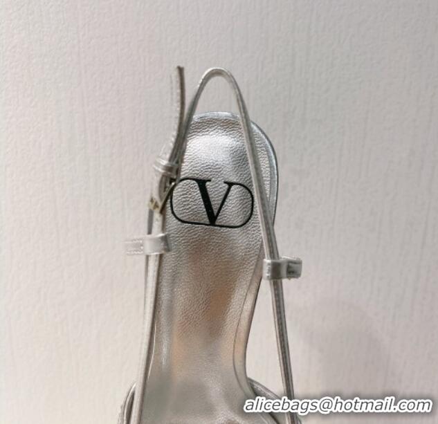 Grade Quality Valentino VLogo Slingback Pumps 7.5cm in Damier Crystals Silver/Multicolor 1121148