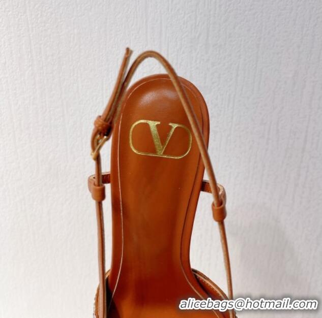 Grade Valentino VLogo Slingback Pumps 7.5cm in Damier Crystals Tan Brown 1121149