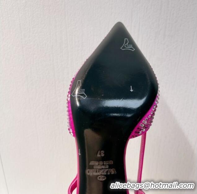 Stylish Valentino VLogo Slingback Pumps 7.5cm in Damier Crystals Dark Pink 1121150