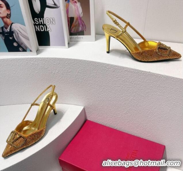 Sophisticated Valentino VLogo Slingback Pumps 7.5cm in Damier Crystals Yellow/Gold 1121151