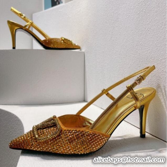 Sophisticated Valentino VLogo Slingback Pumps 7.5cm in Damier Crystals Yellow/Gold 1121151