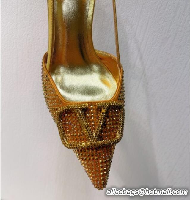 Sophisticated Valentino VLogo Slingback Pumps 7.5cm in Damier Crystals Yellow/Gold 1121151