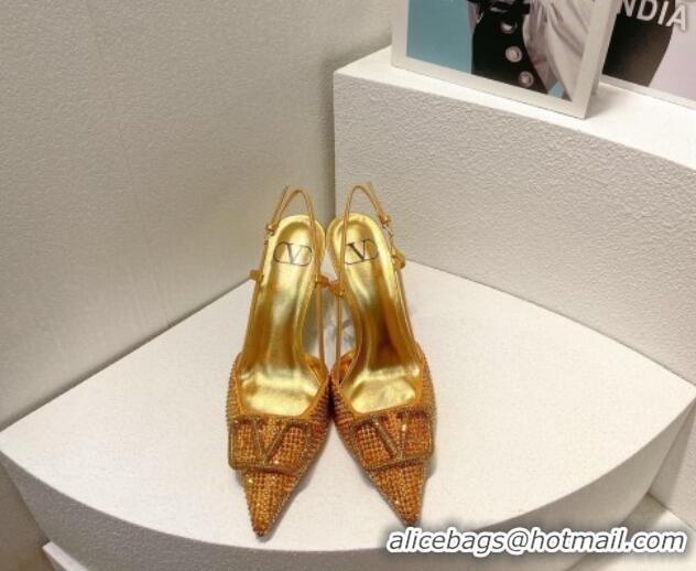 Sophisticated Valentino VLogo Slingback Pumps 7.5cm in Damier Crystals Yellow/Gold 1121151