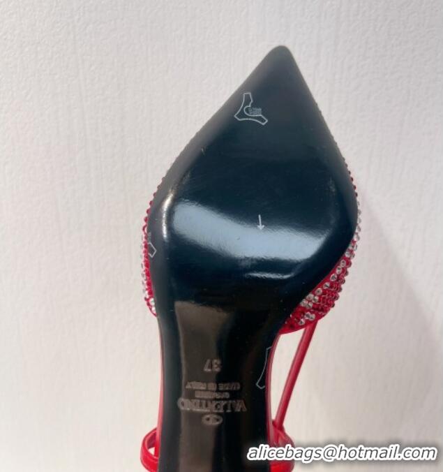 Best Price Valentino VLogo Slingback Pumps 7.5cm in Damier Crystals Bright Red 1121152