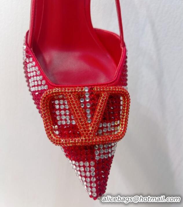 Best Price Valentino VLogo Slingback Pumps 7.5cm in Damier Crystals Bright Red 1121152