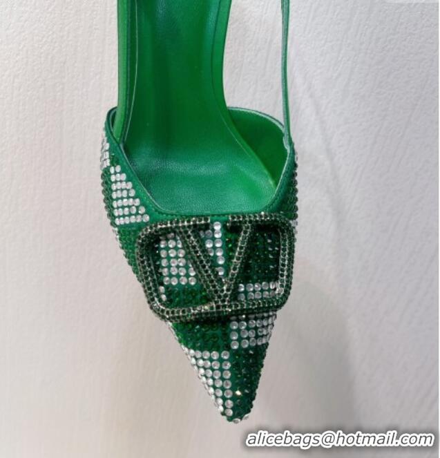 Duplicate Valentino VLogo Slingback Pumps 7.5cm in Damier Crystals Green 1121156