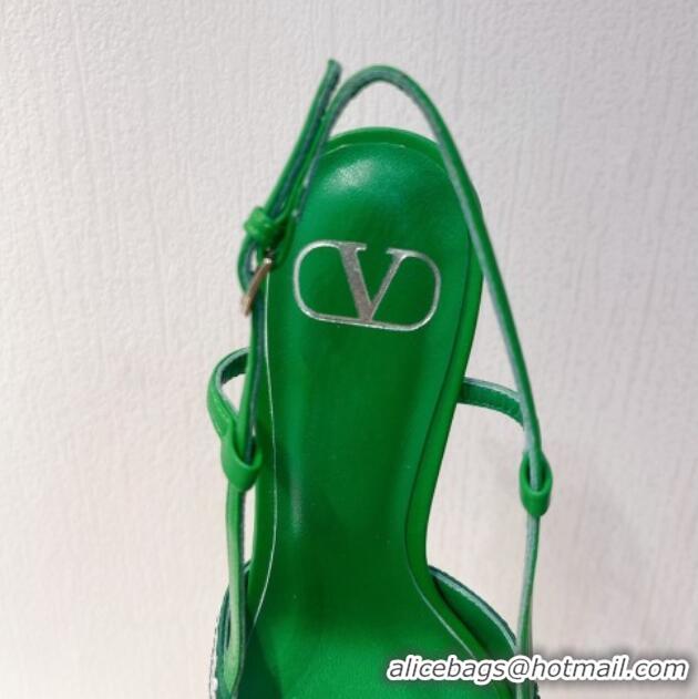 Duplicate Valentino VLogo Slingback Pumps 7.5cm in Damier Crystals Green 1121156